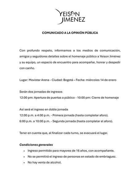 COMUNICADO A LA OPINIÓN PÚBLICA Con profundo respeto, informamos a los medios