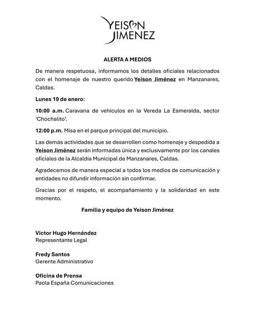 ACTUALIZACIÓN: ALERTA A MEDIOS De manera respetuosa, informamos los detalles oficiales relacionados