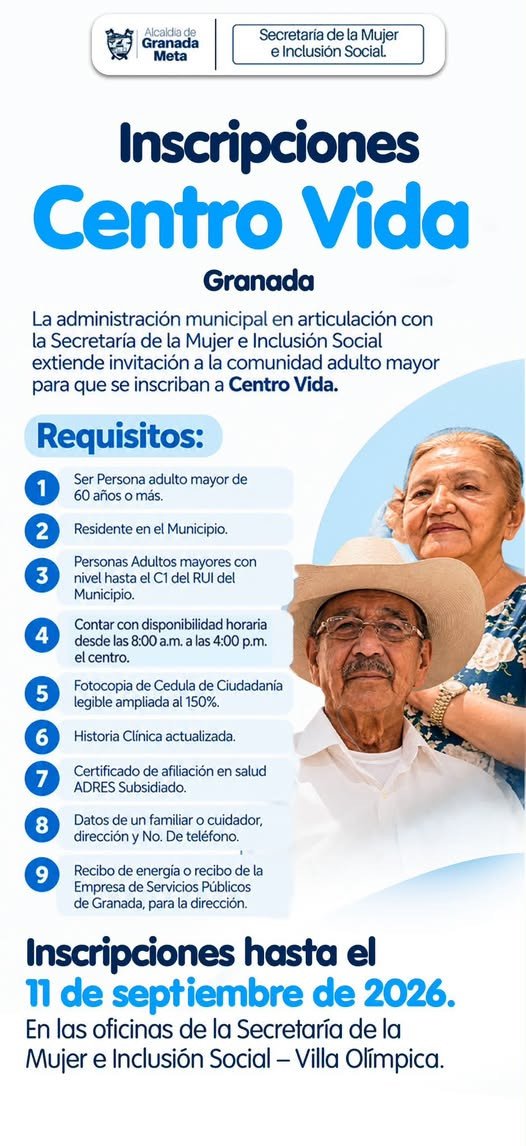 Se abre la convocatoria para inscripciones al Centro Vida Granada. Invitamos a