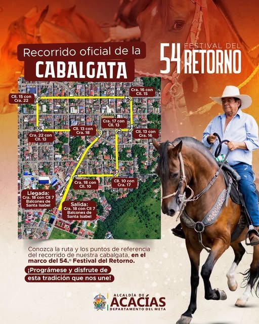 #Acacías #FestivalDelRetorno #Cabalgata Este es el recorrido de la cabalgata del próximo