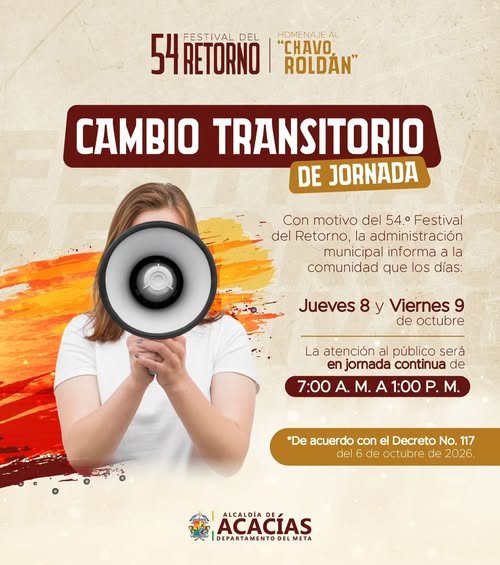 CAMBIO TRANSITORIO DE JORNADA DE ATENCIÓN AL PÚBLICO Con motivo del 54º