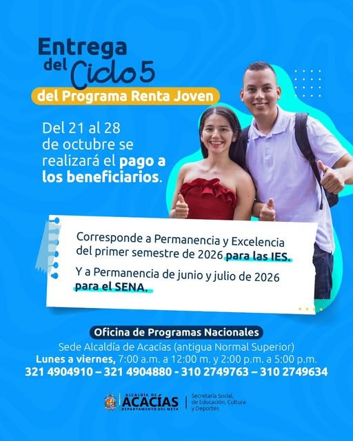 ¡JÓVENES, YA LLEGÓ EL CICLO 5 DE RENTA JOVEN! Consulte el calendario