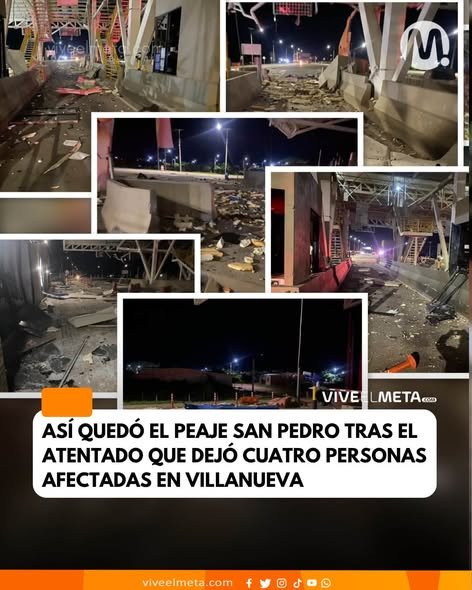Así quedaron las instalaciones del peaje San Pedro, en la vía Villanueva–Monterrey,