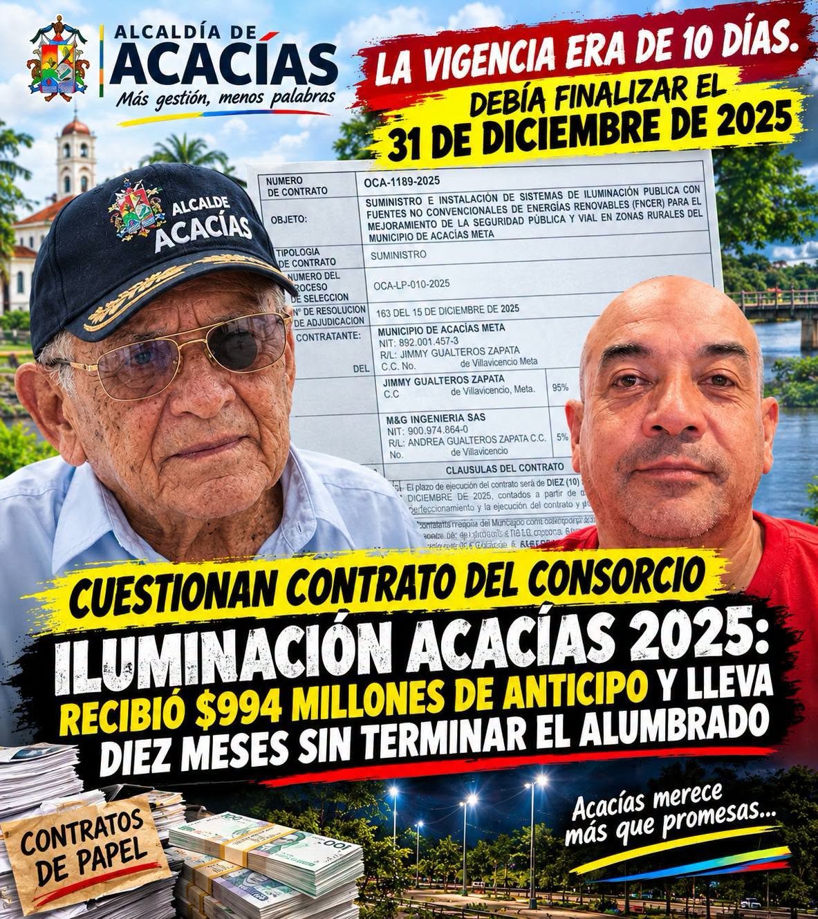 #alcaldiaacaciascorrupta ​ OTRO CONTRATO MÁS.
 Lupa en Acacías: Contrato de alumbrado completa diez meses de retraso pes...