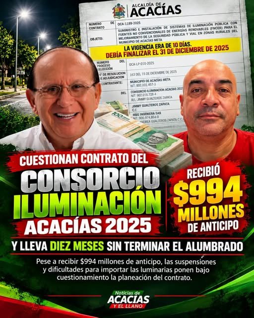 ¡CASI $1.000 MILLONES DE ANTICIPO Y EL ALUMBRADO SIGUE SIN TERMINAR EN