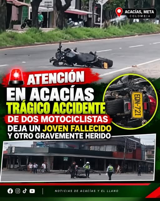 ¡TRAGEDIA EN ACACÍAS! CHOQUE ENTRE DOS MOTOCICLETAS DEJA UN JOVEN MUERTO Y