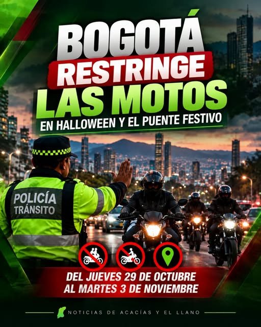 ¡ATENCIÓN, MOTOCICLISTAS! BOGOTÁ ANUNCIA RESTRICCIONES DURANTE HALLOWEEN Y EL PUENTE FESTIVO Las