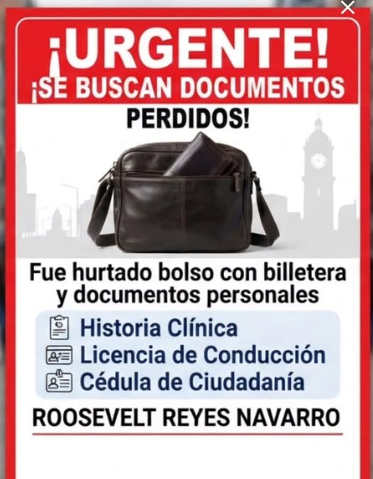 ¡URGENTE! BUSCAN DOCUMENTOS PERSONALES HURTADOS Se solicita la colaboración de la comunidad
