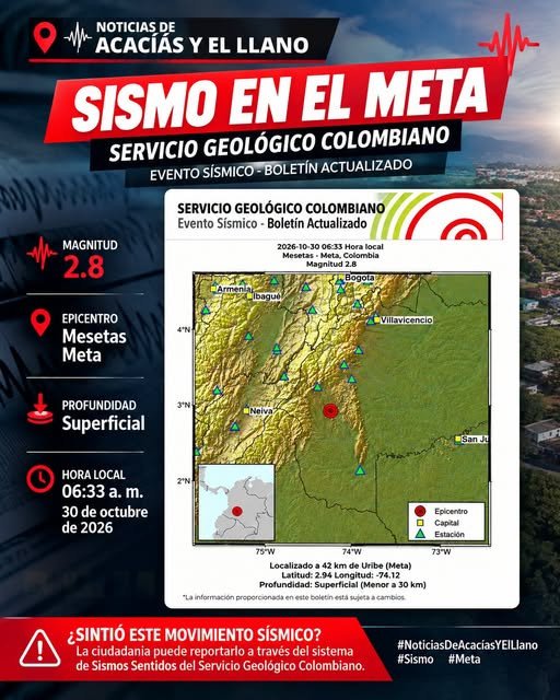 SISMO DE MAGNITUD 2.8 SE REGISTRÓ EN EL DEPARTAMENTO DEL META El